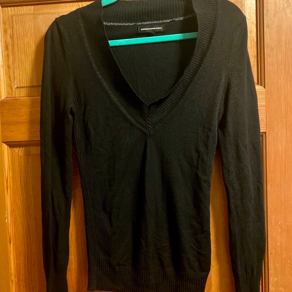 Express Classic Deep V Black Sweater (Size M)